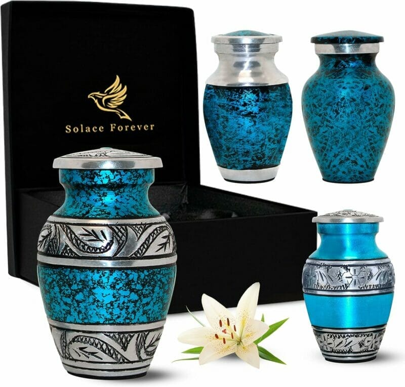 Blue Keepsake Urn Set of 4 Aluminium Urns for Ashes