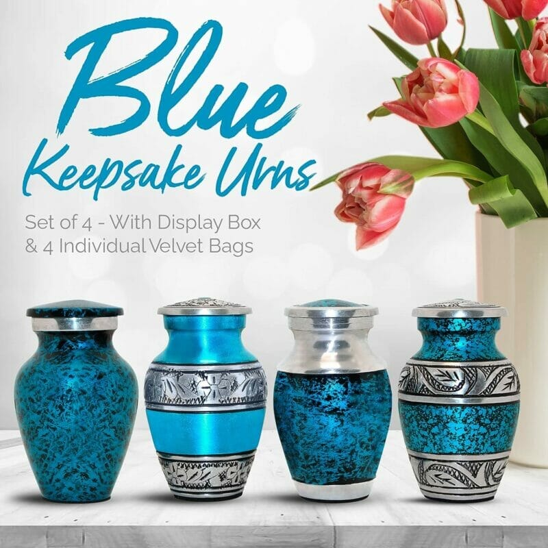 Blue Keepsake Urn Set of 4 Aluminium Urns for Ashes - Image 4