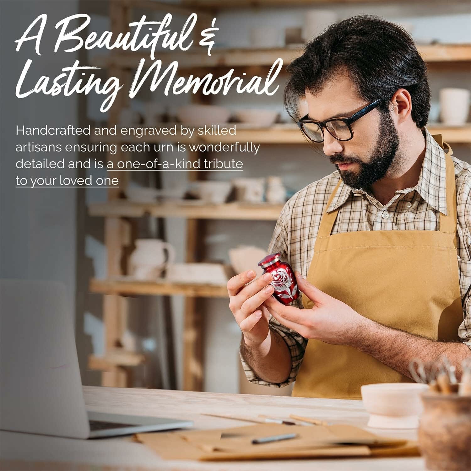 Red Rose Keepsake Small Memorial Urns Set of 4 with Box & Bags - Image 6