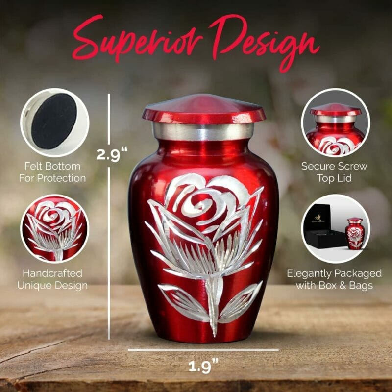 Red Rose Keepsake Small Memorial Urns Set of 4 with Box & Bags - Image 2