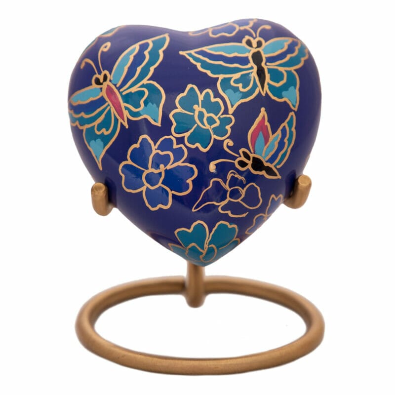 Blue Butterflies Heart Shaped Keepsake Urn