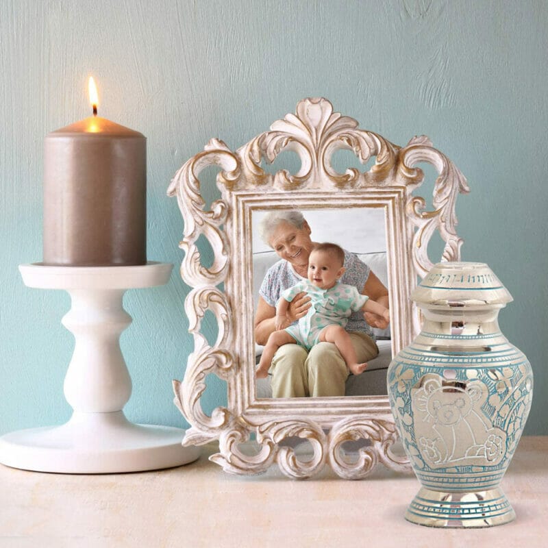 Infant boy urn teddy blue