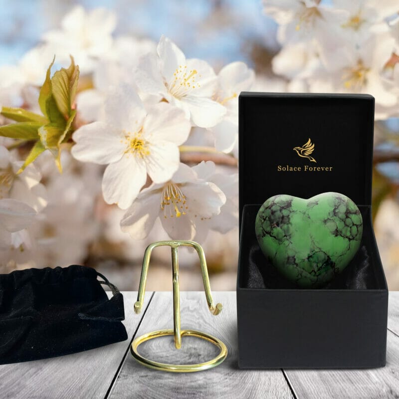 Small Green Marble Heart Shaped Keepsake Urn - Image 2