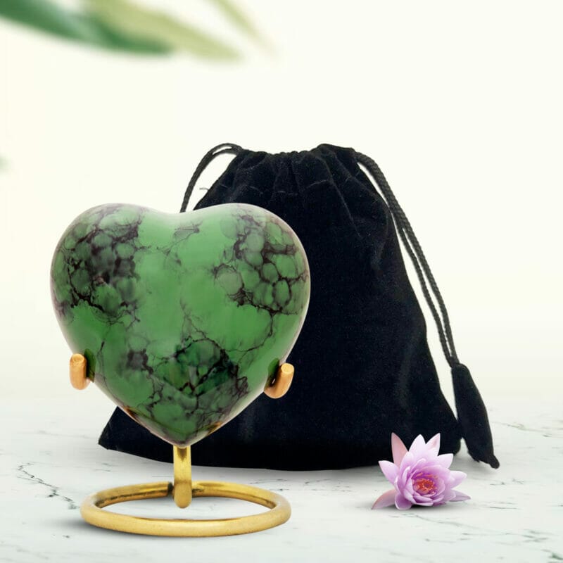 Small Green Marble Heart Shaped Keepsake Urn - Image 5