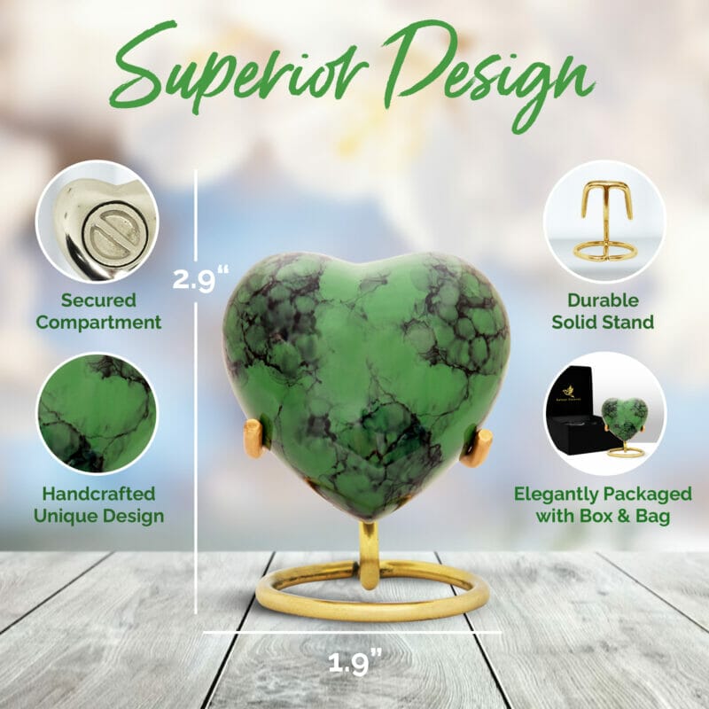 Small Green Marble Heart Shaped Keepsake Urn - Image 3