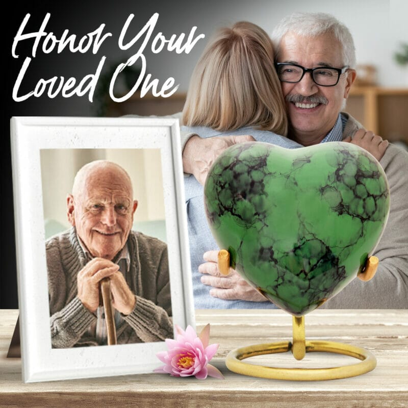 Small Green Marble Heart Shaped Keepsake Urn - Image 7