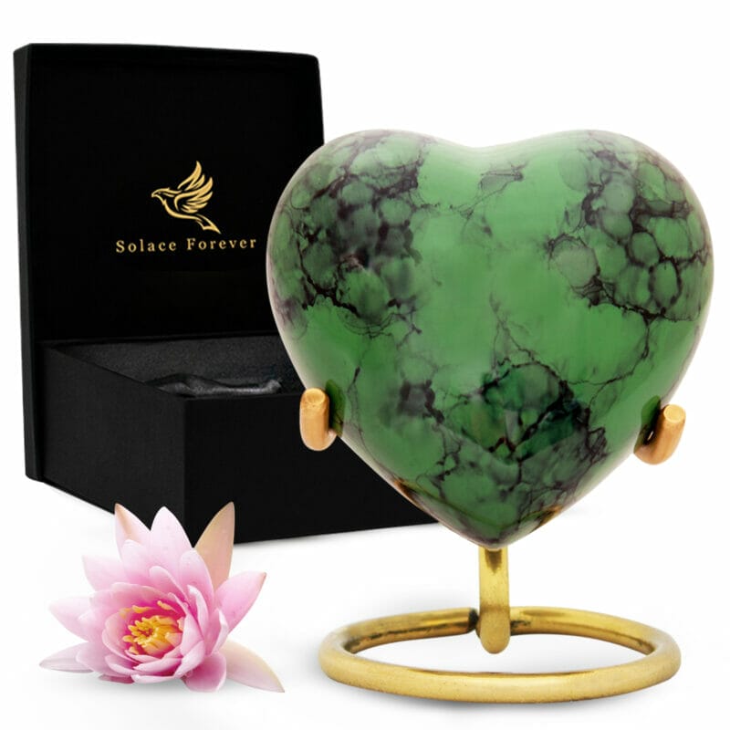 Small Green Marble Heart Shaped Keepsake Urn