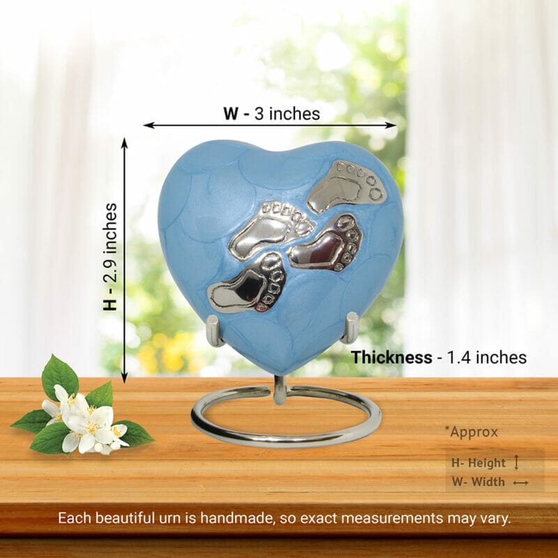 blue baby heart urn measurements