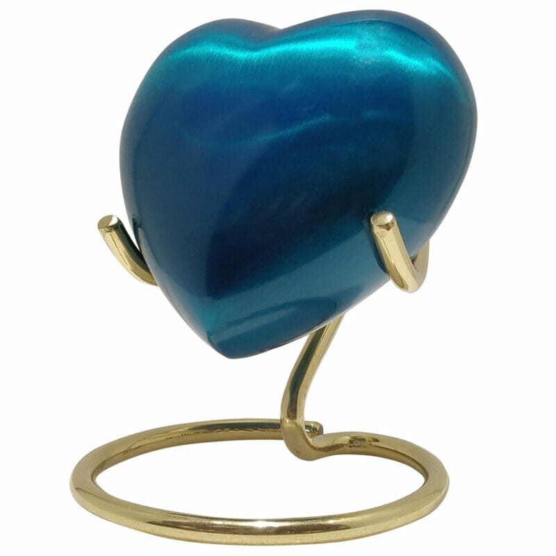 blue heart urn with gloss finish
