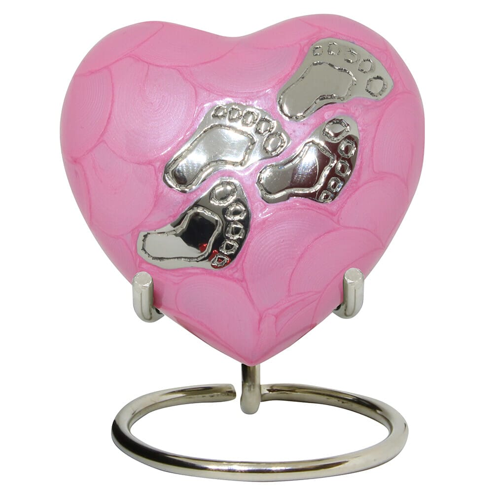 Pink Infant Heart Urn Keepsake with Baby Feet for Child
