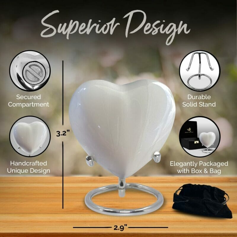 Small White Heart Keepsake Urn - Image 6