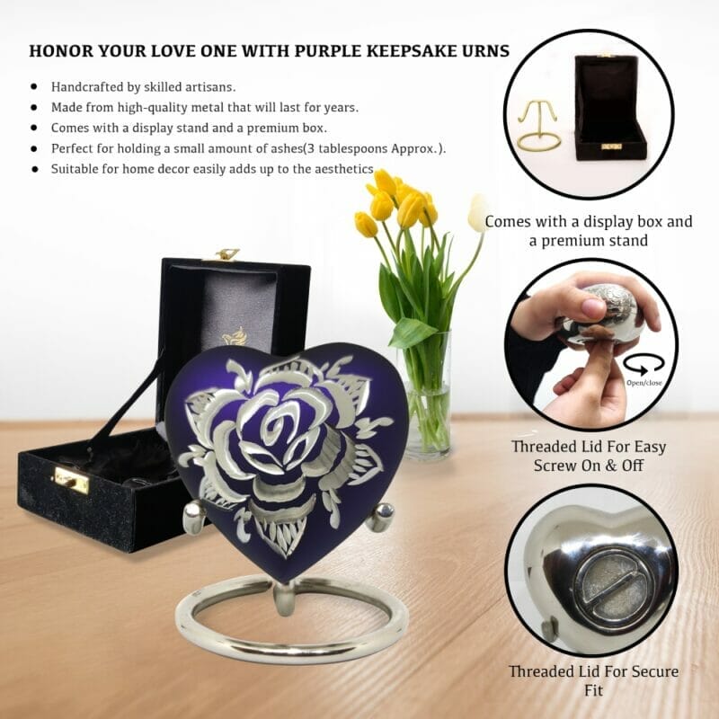 Purple Rose Heart Shaped Keepsake Urn - Image 6