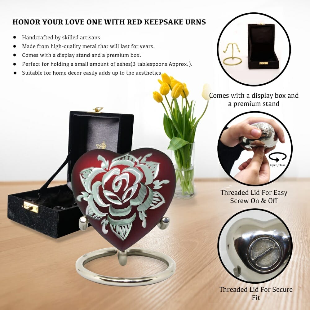 Red Rose - Heart Shaped Keepsake Urn - Solace Forever Urns