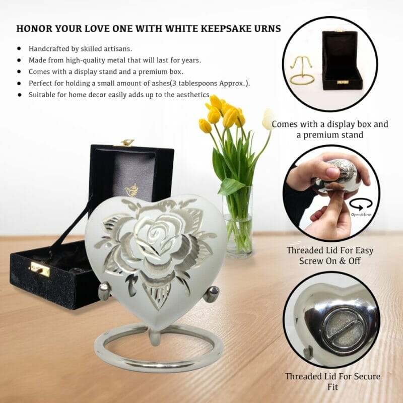 White Rose - Heart Shaped Keepsake Urn - Image 6