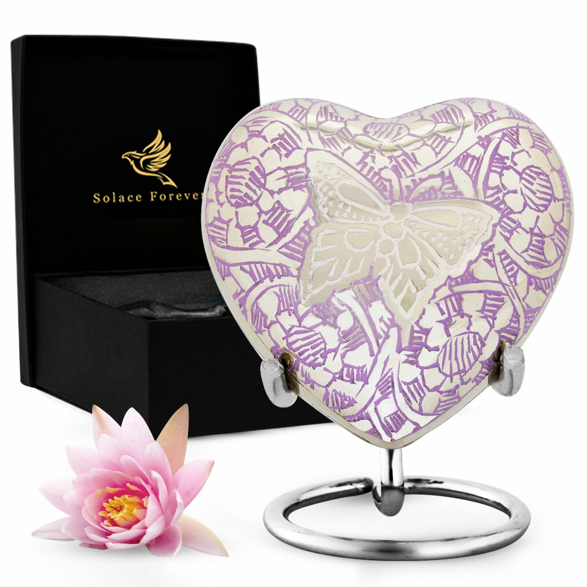 Butterfly Purple - Heart Shaped Keepsake Urn - Solace Forever Urns