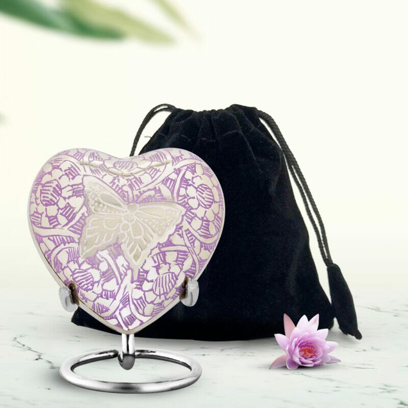 Butterfly Purple - Heart Shaped Keepsake Urn - Image 4
