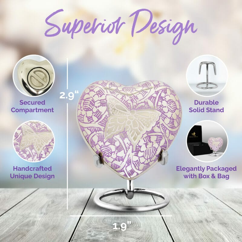 Butterfly Purple - Heart Shaped Keepsake Urn - Image 5