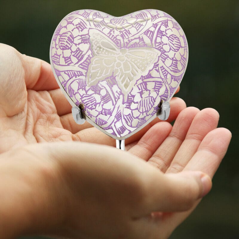 Butterfly Purple - Heart Shaped Keepsake Urn - Image 2
