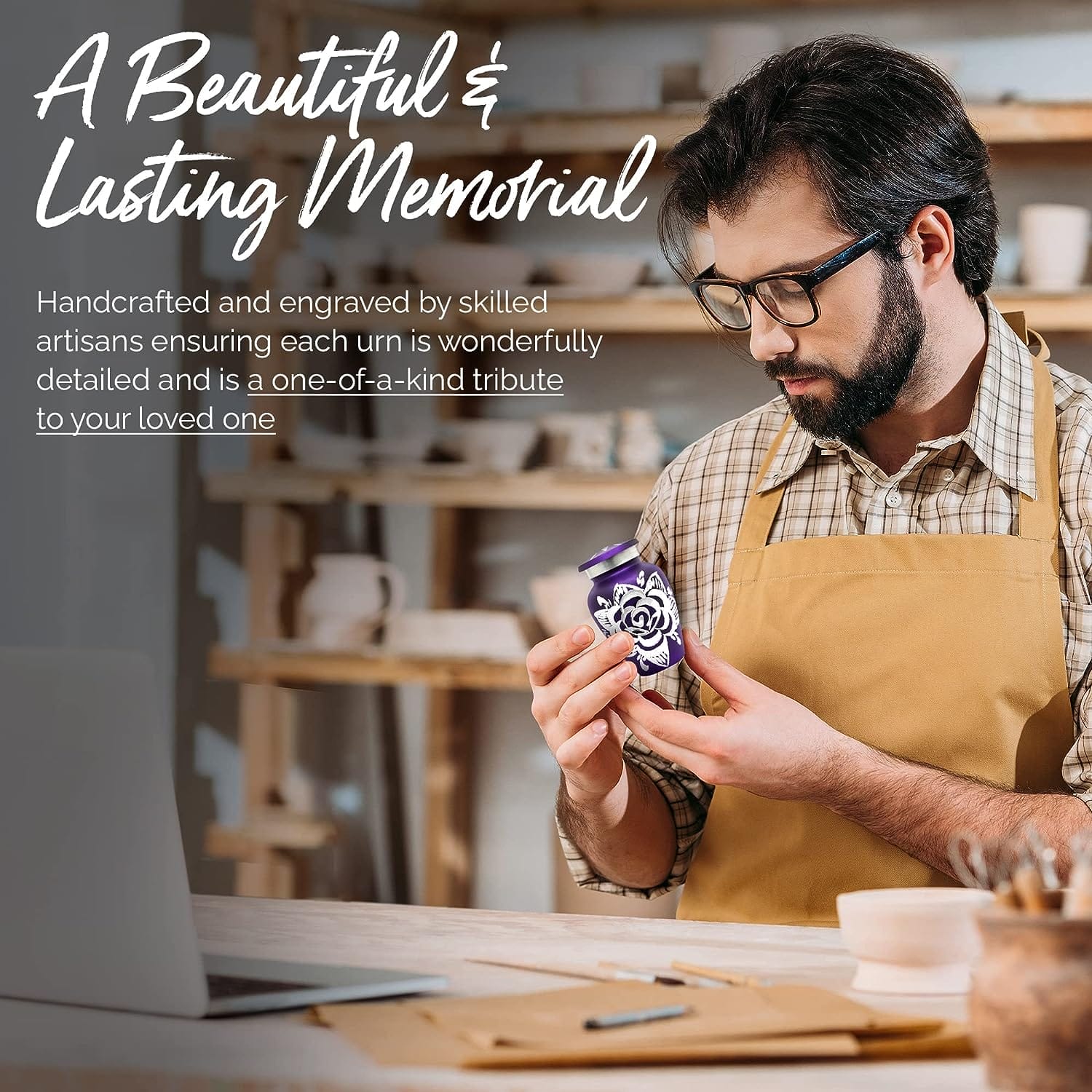 Small Purple Keepsake Urn with Rose - Mini Urn for Ashes - Image 3