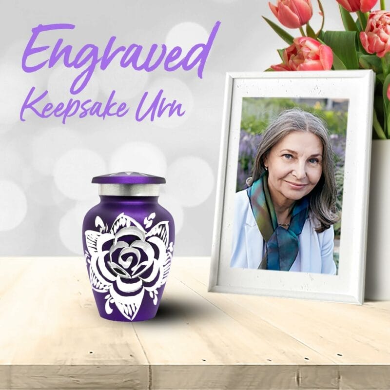 Small Purple Keepsake Urn with Rose - Mini Urn for Ashes - Image 5