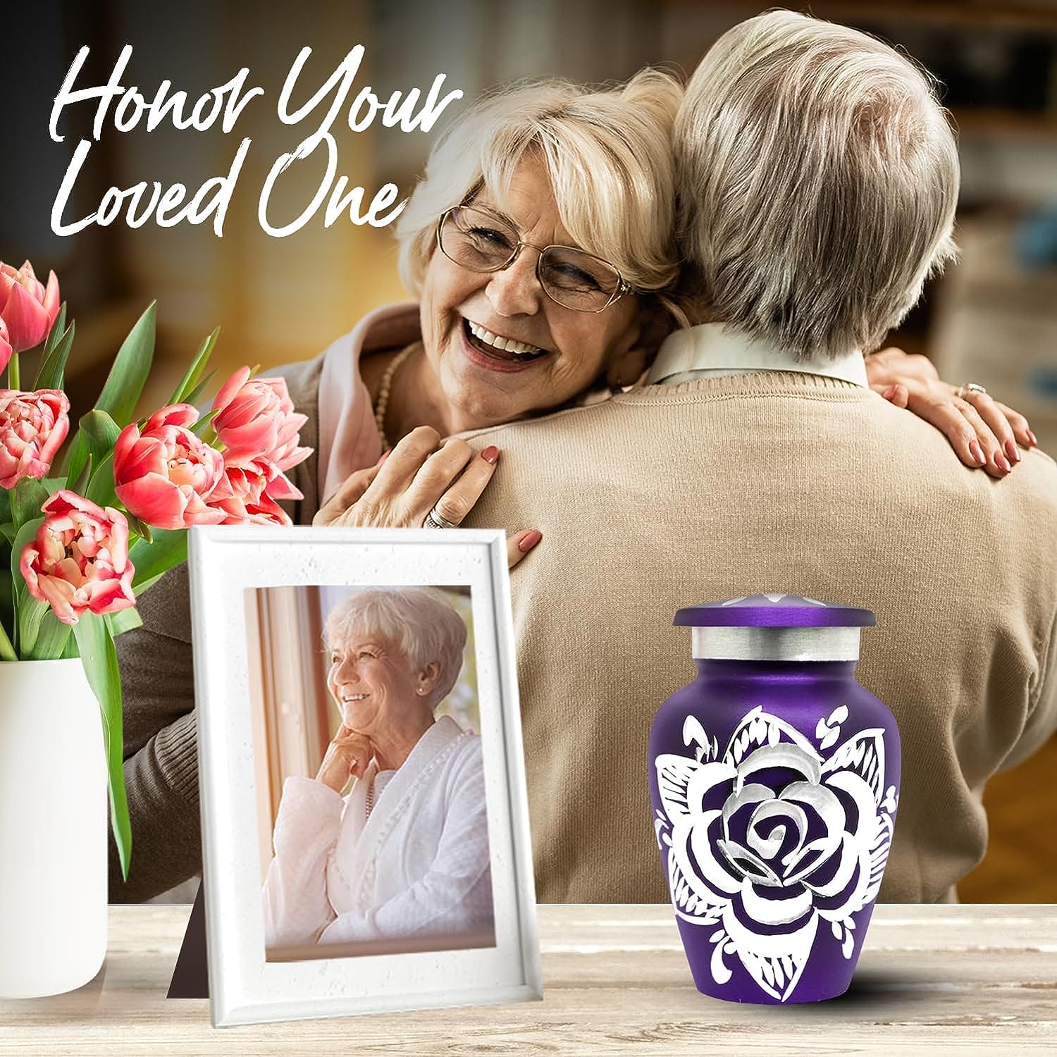 Small Purple Keepsake Urn with Rose - Mini Urn for Ashes - Image 6