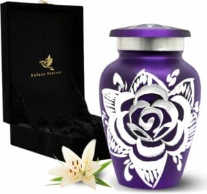 Small Purple Keepsake Urn with Rose - Mini Urn for Ashes