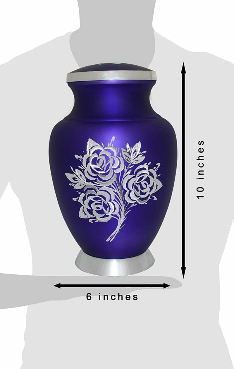 Large Purple Cremation Urn with White Rose - Image 3