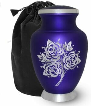 Large Purple Cremation Urn with White Rose