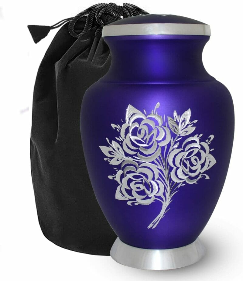 Large Purple Cremation Urn with White Rose