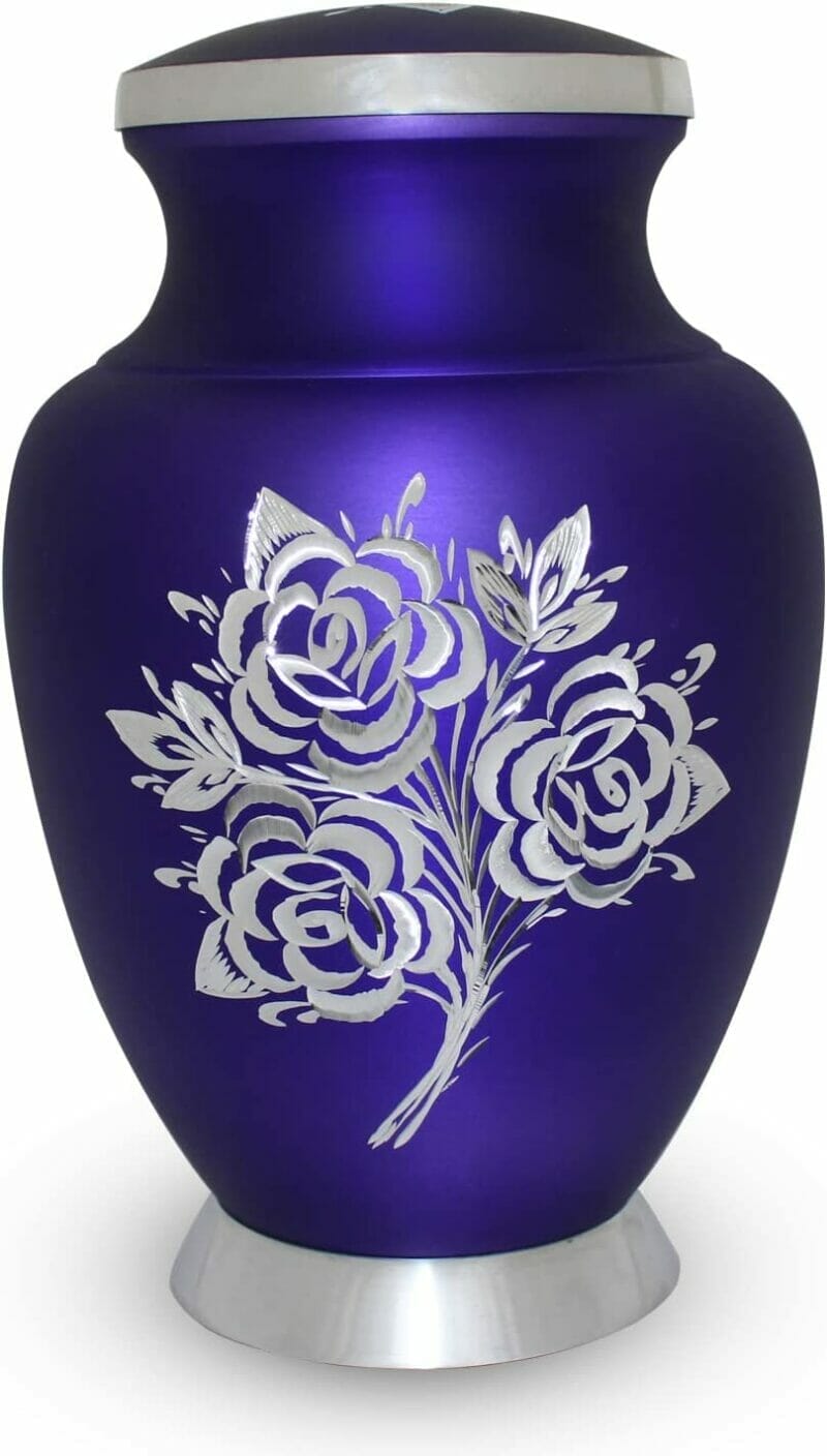 Large Purple Cremation Urn with White Rose - Image 2