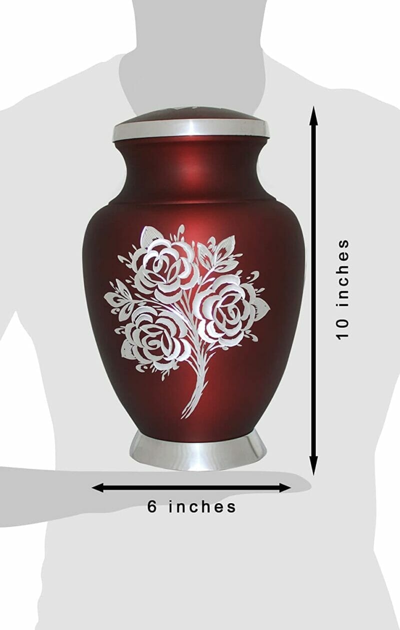 Large Red Cremation Urn with White Rose - Image 2