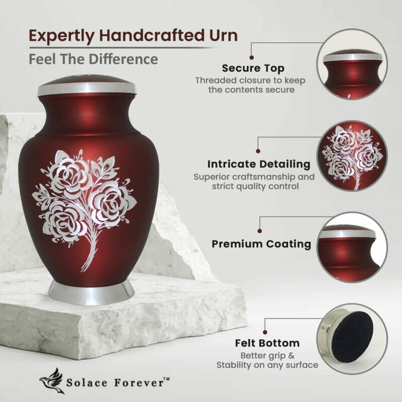 Large Red Cremation Urn with White Rose - Image 3