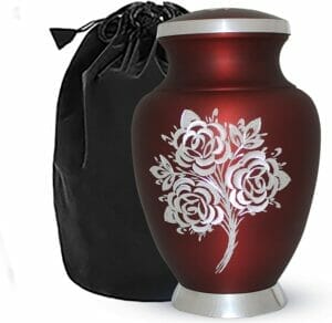 Large Red Cremation Urn with White Rose