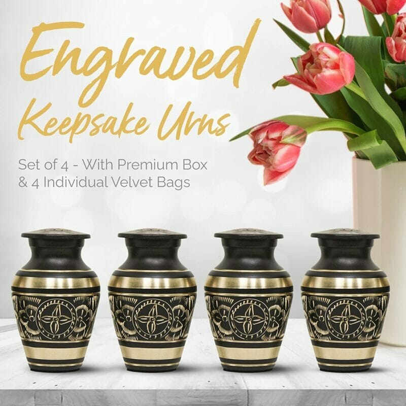 Black - Gold Etched Keepsake Urn Set of 4 - Image 5