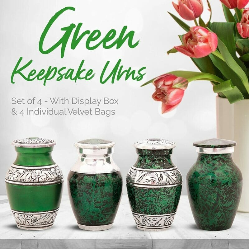 Green Keepsake Urn Set of 4 Aluminium Urns for Ashes - Image 2