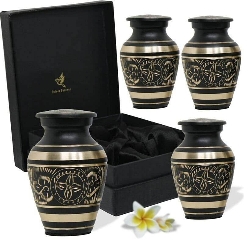 Black - Gold Etched Keepsake Urn Set of 4