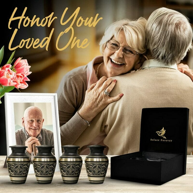 Black - Gold Etched Keepsake Urn Set of 4 - Image 2