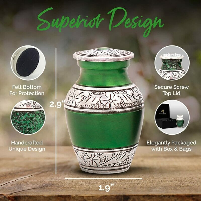 Green Keepsake Urn Set of 4 Aluminium Urns for Ashes - Image 4