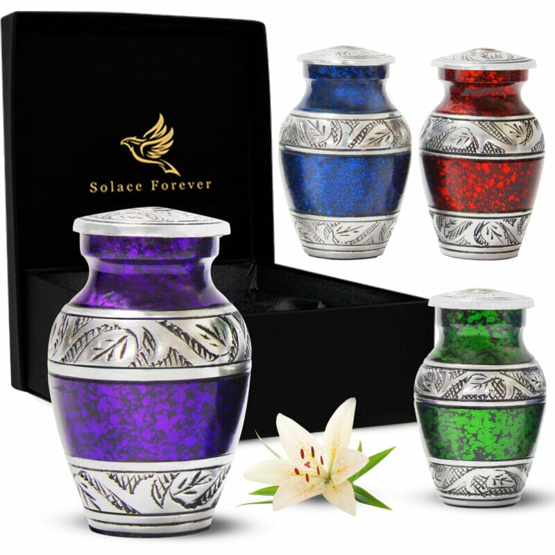 Small Keepsake Mini Urns Set of 4 with Premium Box & Bags