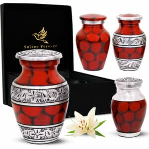 Red Marble Effect Keepsake Urn Set of 4