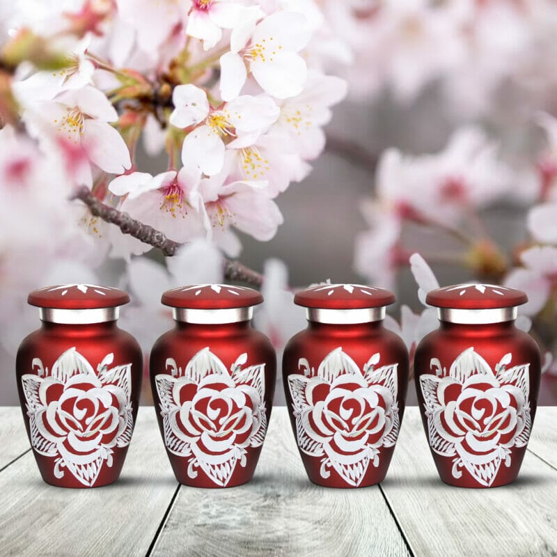 Red Rose Keepsake Urns Set of 4 For Human Ashes - Image 4