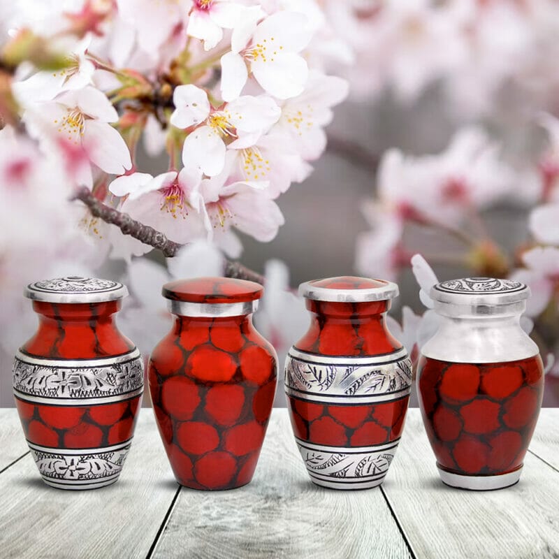 Red Marble Effect Keepsake Urn Set of 4 - Image 8
