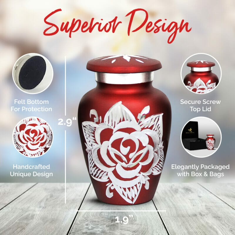 Red Rose Keepsake Urns Set of 4 For Human Ashes - Image 2