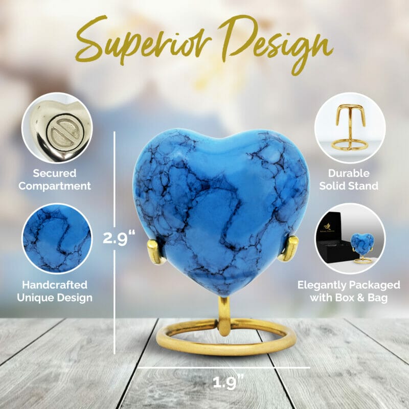 Small Blue Heart Keepsake Urn - Image 2