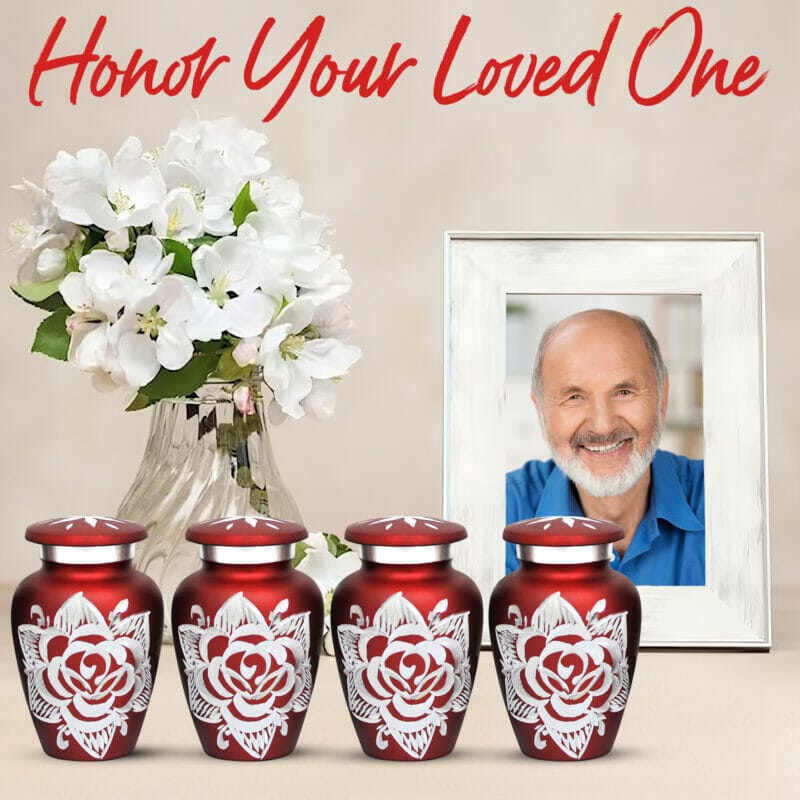 Red Rose Keepsake Urns Set of 4 For Human Ashes - Image 6