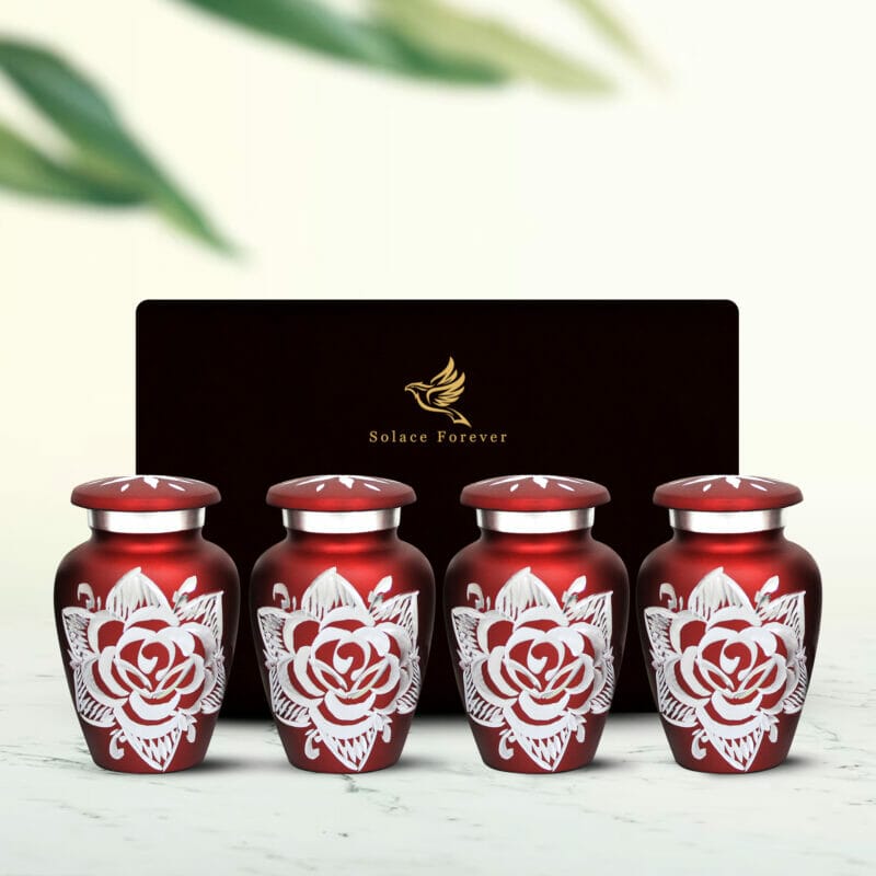 Red Rose Keepsake Urns Set of 4 For Human Ashes - Image 3