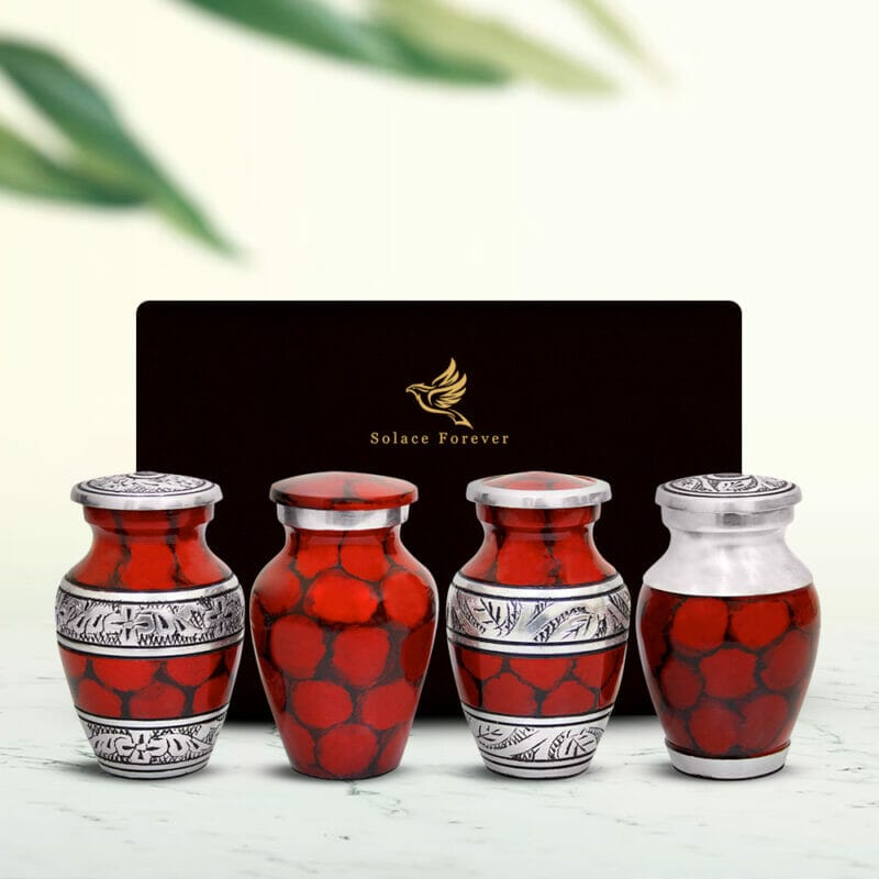 Red Marble Effect Keepsake Urn Set of 4 - Image 2