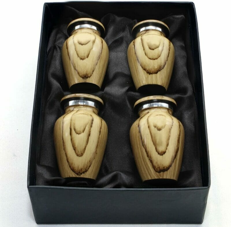 Wooden Print Keepsake Urns - Teakwood set of 4 Mini Urns