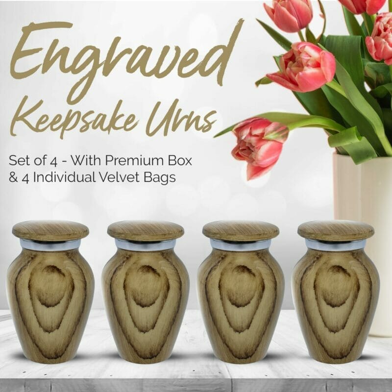 Wooden Print Keepsake Urns - Teakwood set of 4 Mini Urns - Image 4