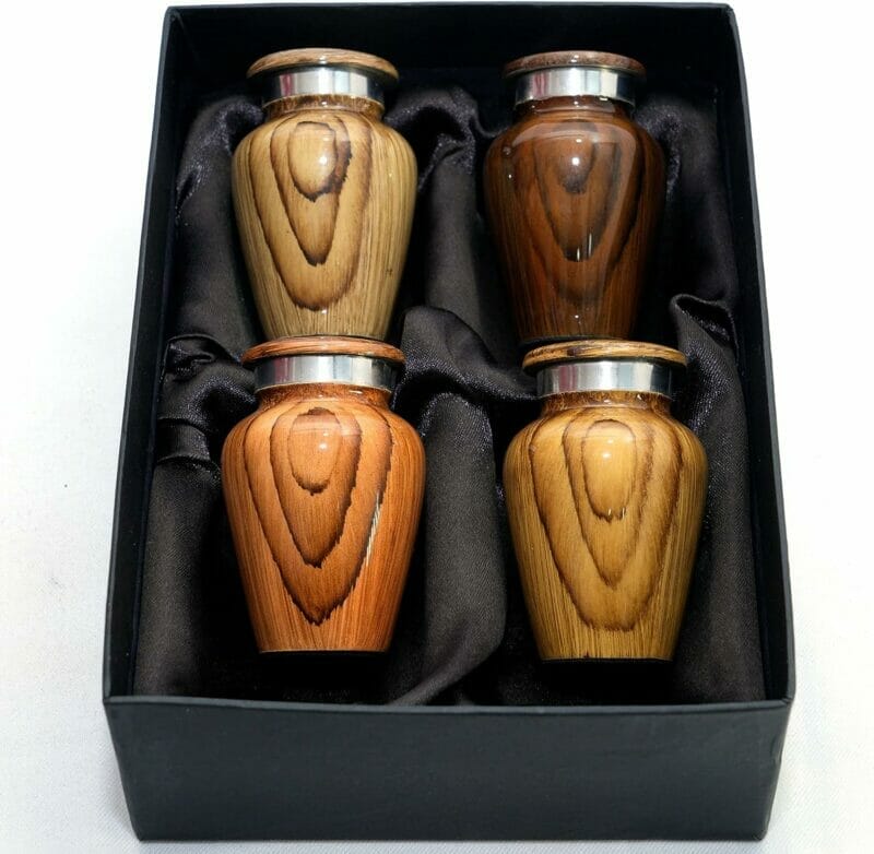 Wooden Print Keepsake Urns - set of 4 Mini Urns